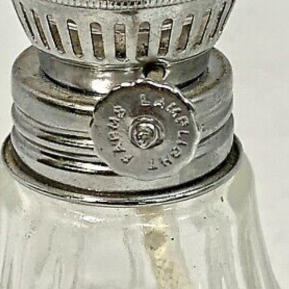 Vintage Diamond Cut 9" Clear Glass Lamp Light Farms Oil Lamps Set - Picture 4 of 7